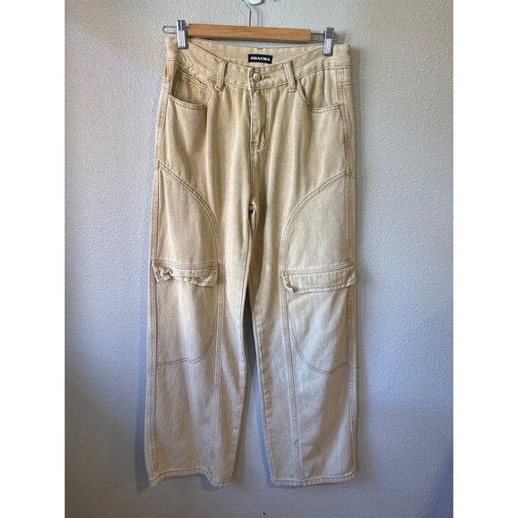 ChaCha Beige Cargo Pants Cotton Blend Relaxed Fit Women's Size 27 - Picture 1 of 6